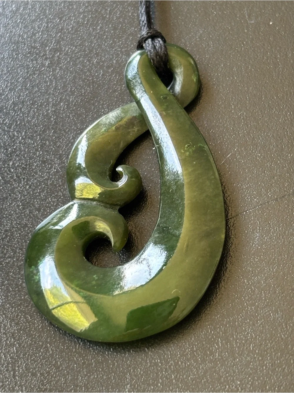 Genuine Green Maori New Zealand Jade Pendant on Black Cord Necklace